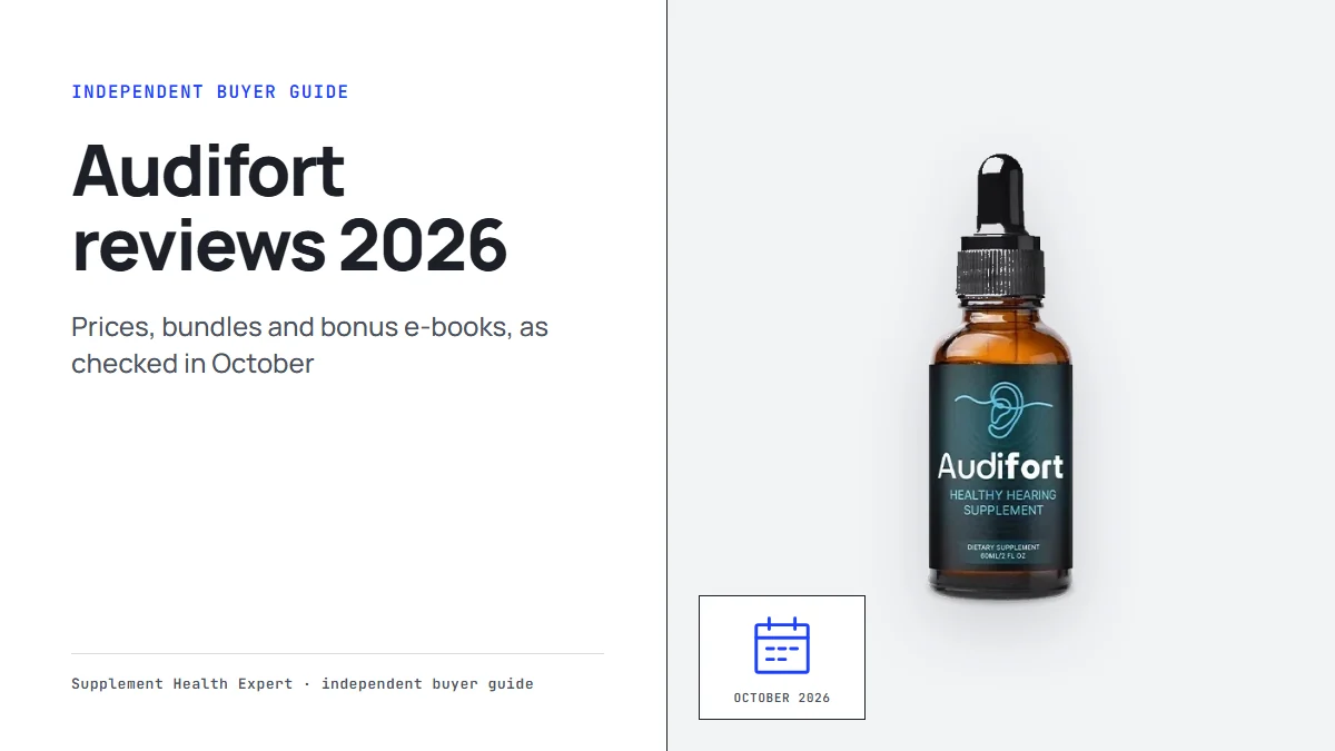 Audifort reviews 2026: a graphic with the Audifort dropper bottle, a calendar icon and the headline Audifort reviews 2026