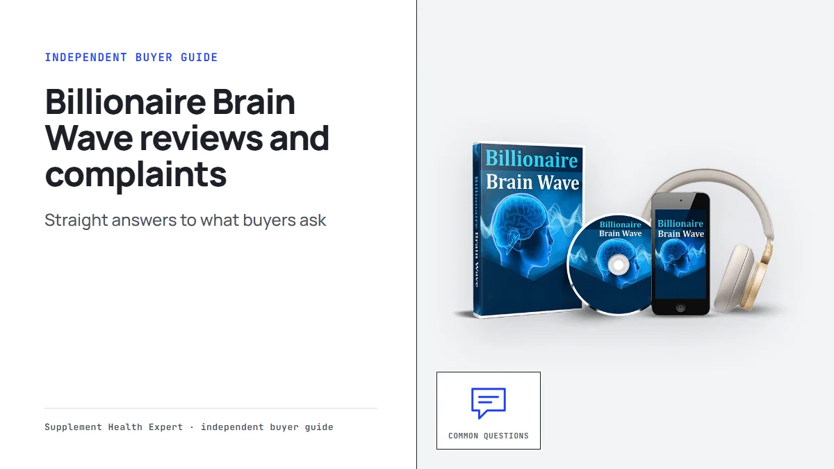 Billionaire Brain Wave reviews and complaints: the seller's mockup of a book box, disc, phone and headphones