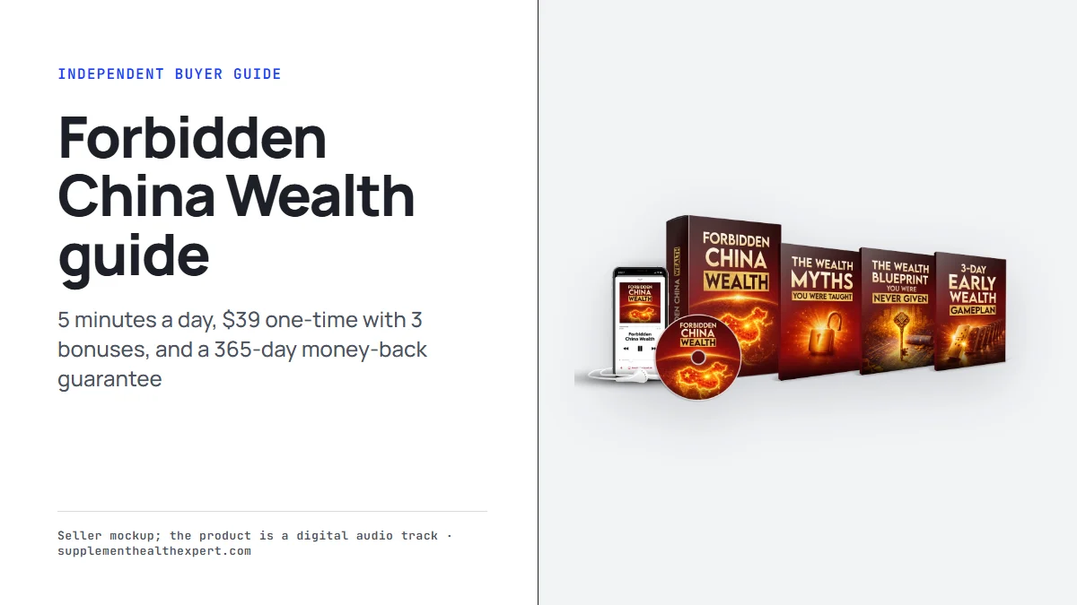 Forbidden China Wealth product mockup from the seller beside the title Forbidden China Wealth buyer guide