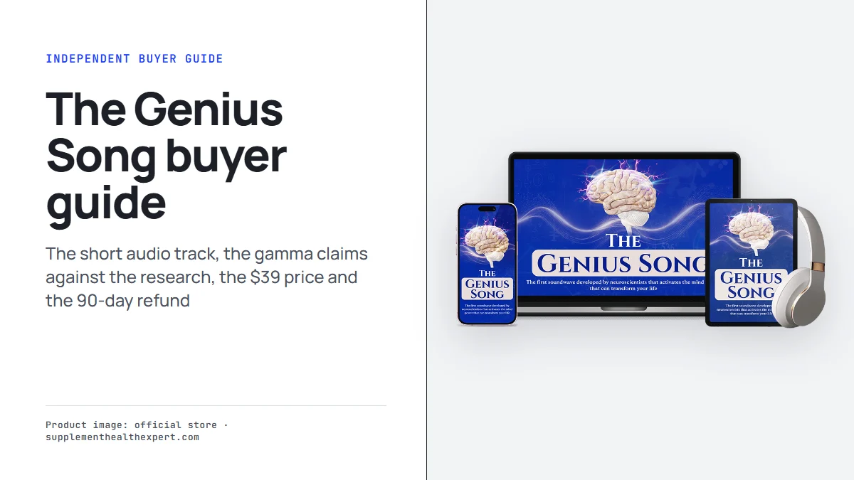 The Genius Song product mockup from the seller beside the title The Genius Song buyer guide