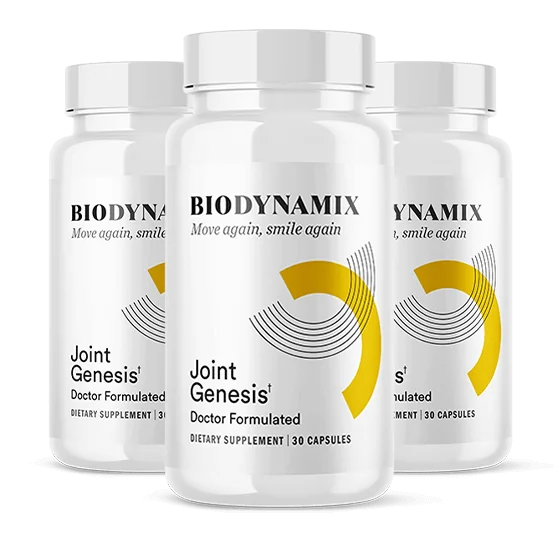 Three bottles of Joint Genesis with the BioDynamix label, from the official order page