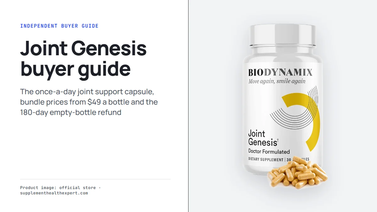 Joint Genesis bottle beside the title Joint Genesis buyer guide on a light grey panel