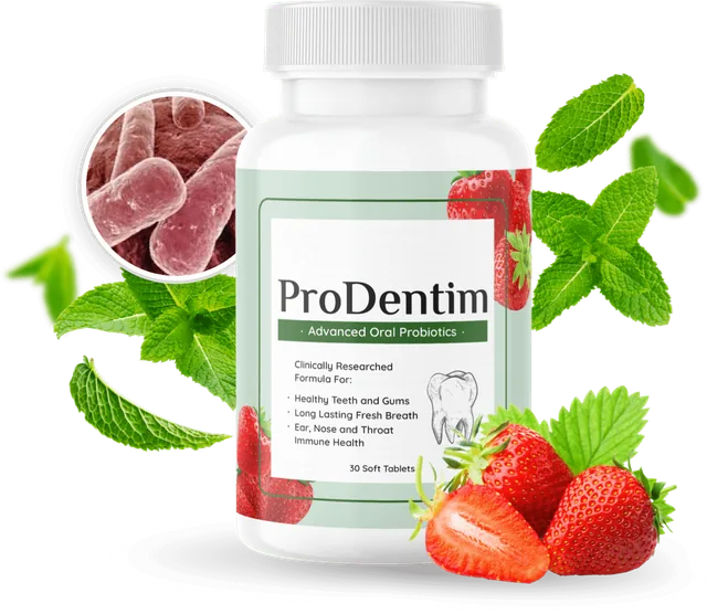 ProDentim side effects guide: the ProDentim bottle of 30 soft tablets, one tablet per day