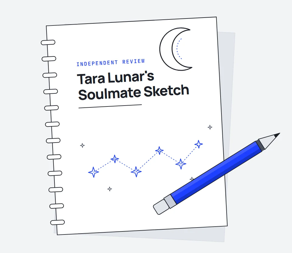 Tara Lunar's Soulmate Sketch review: our own sketchbook, pencil, moon and stars illustration, not the seller's image