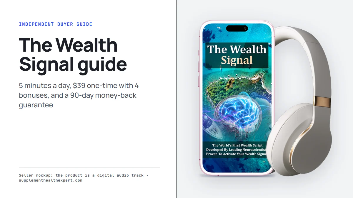 The Wealth Signal product mockup from the seller beside the title The Wealth Signal buyer guide