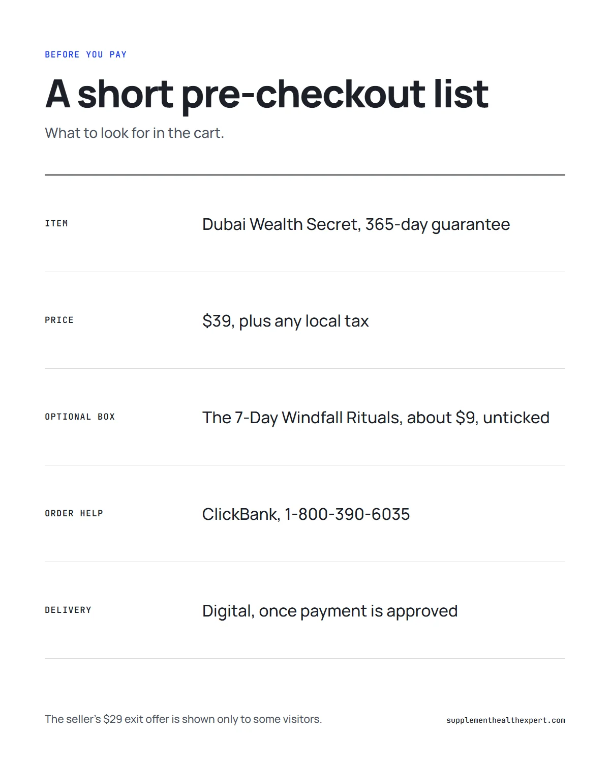 Dubai Wealth Secret official website infographic: what to check before you pay and where to get help