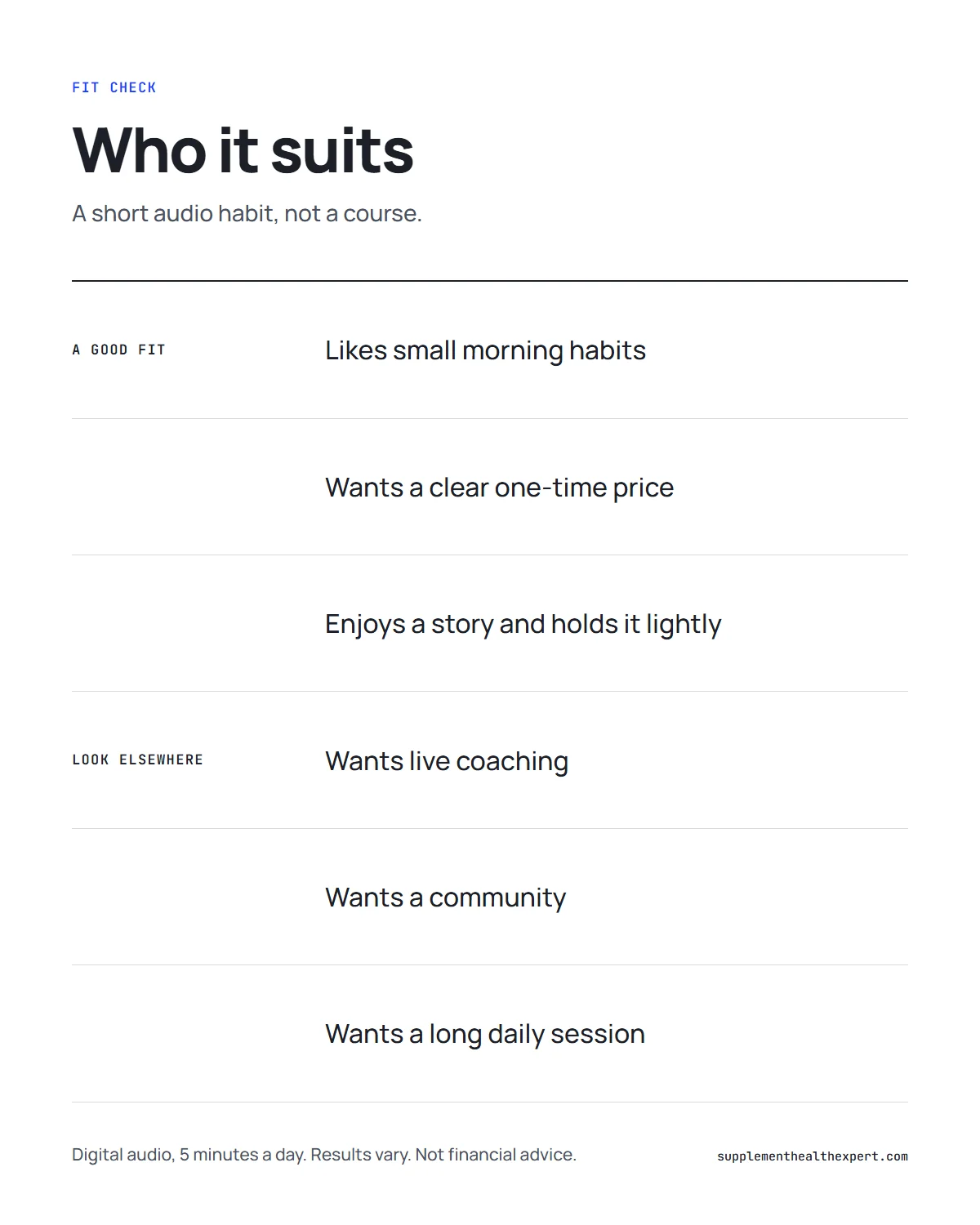 Dubai Wealth Secret review infographic: who the audio suits and what the order includes