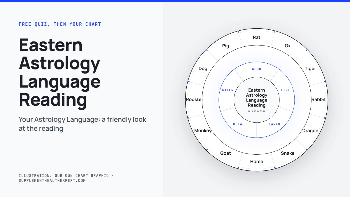Your astrology language illustration: our own chart wheel showing the 12 animals and five elements
