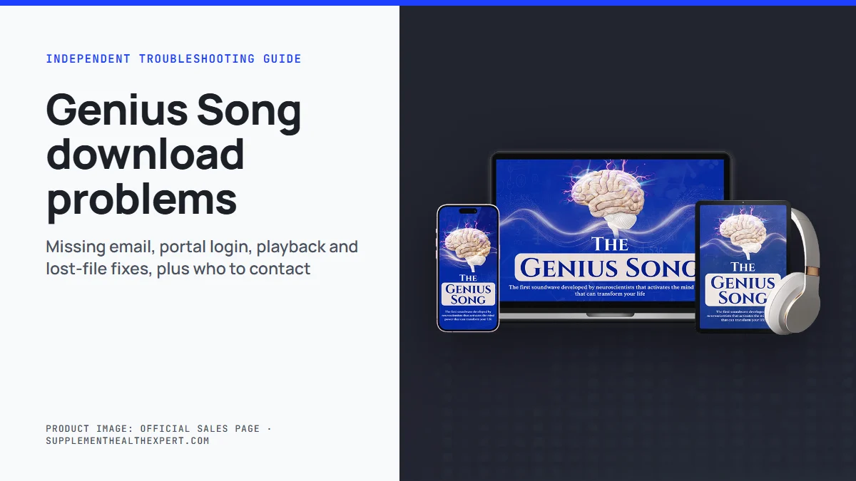 Genius song download problems: the seller's product mockup of The Genius Song audio track on a graphite background