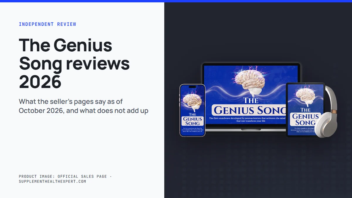 The Genius Song reviews 2026: the seller's audio track mockup on a graphite background