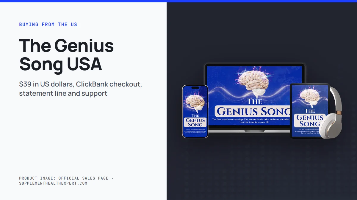 The genius song usa: product mockup of the audio track on a graphite background with the title The Genius Song USA