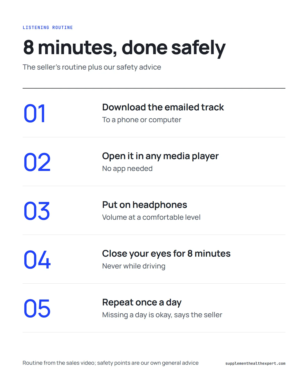 The genius switch audio infographic: five steps for an 8-minute listening session