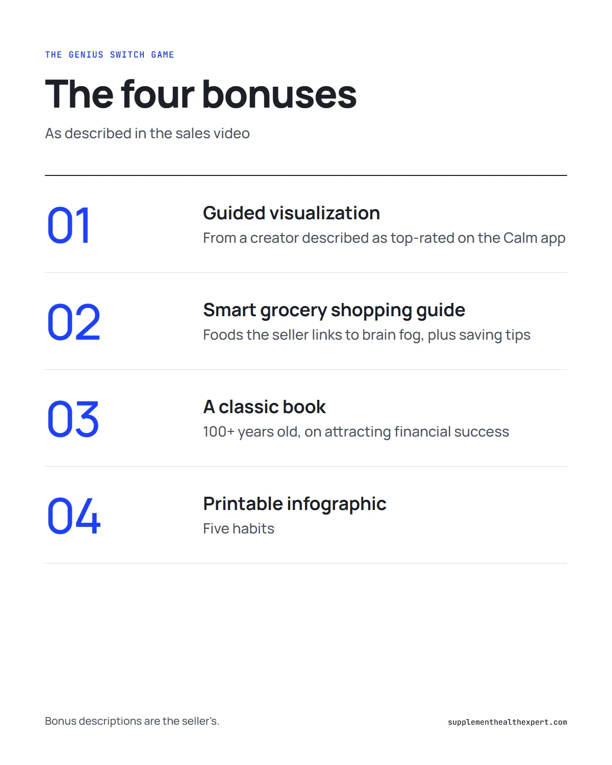 The genius switch game infographic: the four bonuses that come with the audio track