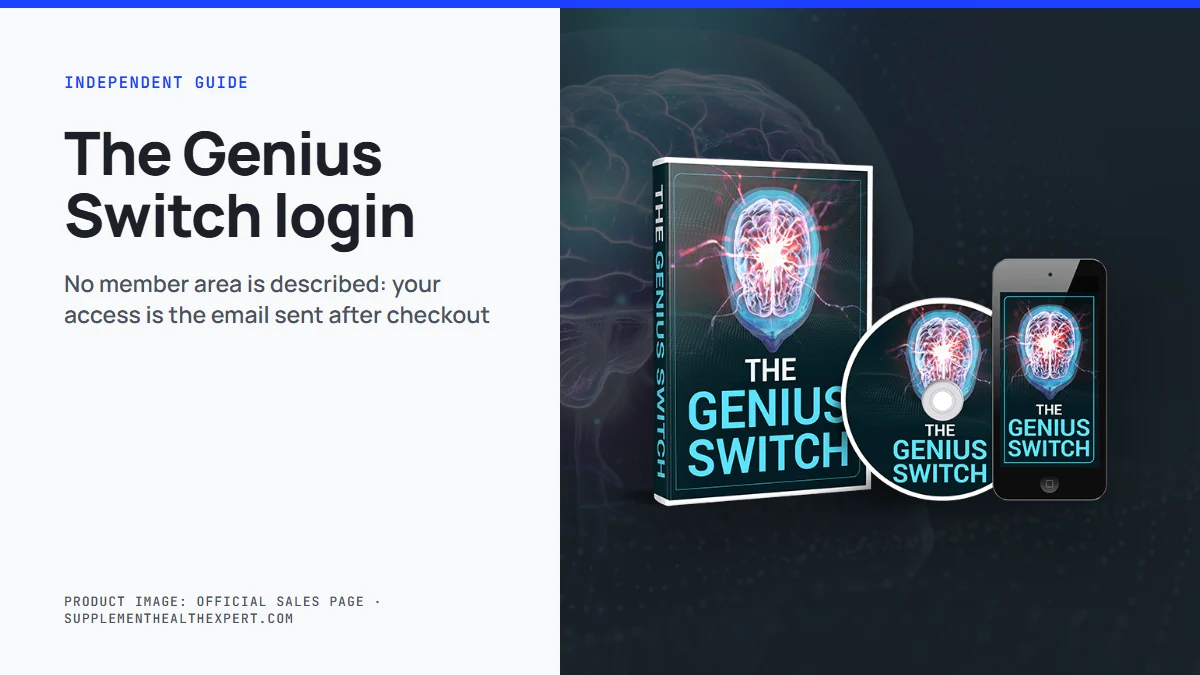 The genius switch login: product mockup of the Genius Switch audio track with the title The Genius Switch login