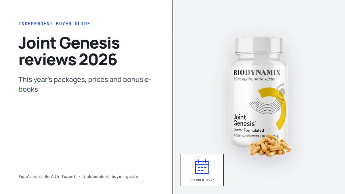 Joint Genesis bottle with the headline Joint Genesis reviews 2026 on a graphic with a calendar icon for October