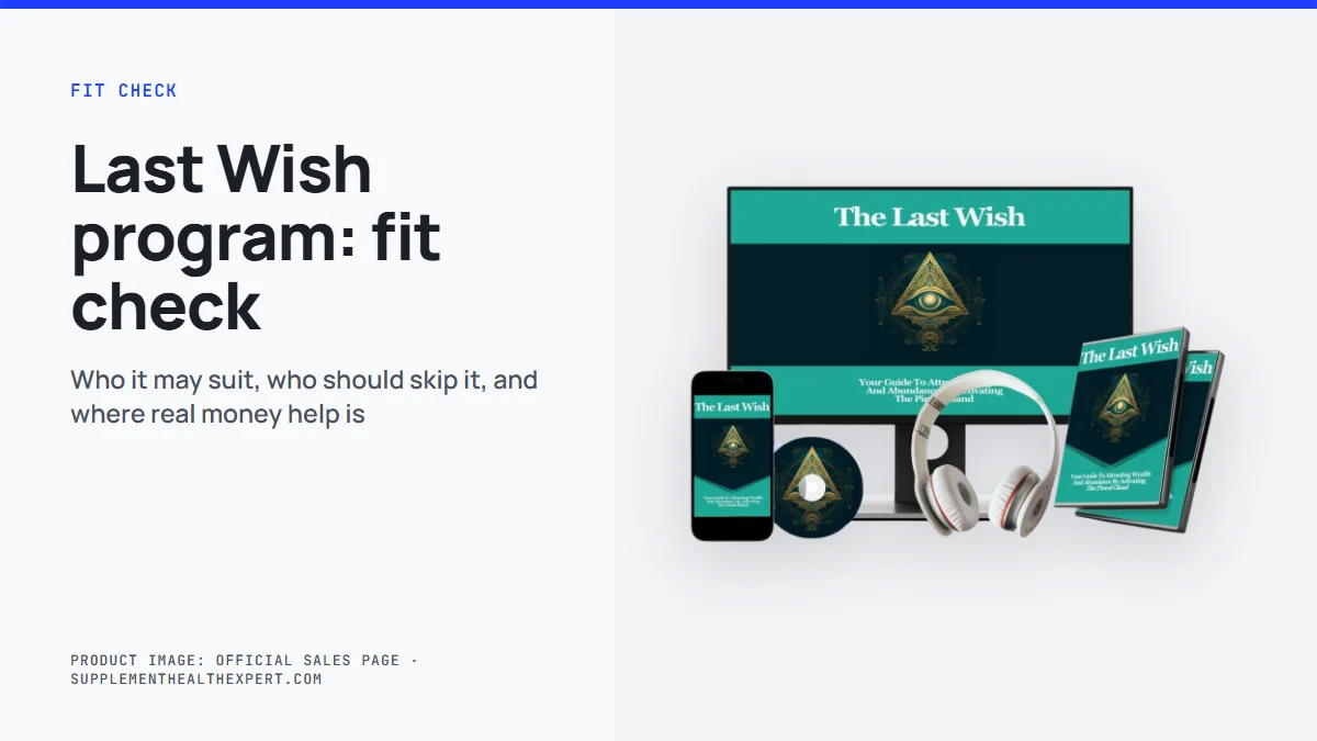 The Last Wish program fit check: the seller's product mockup with a summary of who it may suit and who should skip it