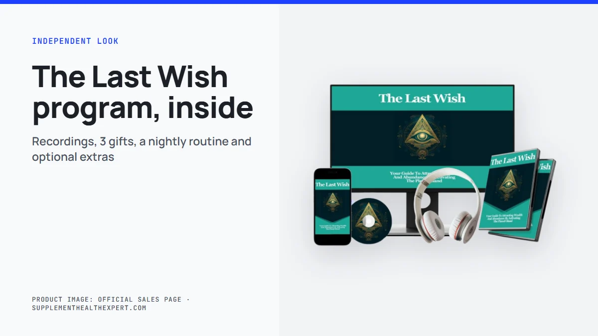 The Last Wish program: the seller's product mockup with a summary of the recordings, three gifts and optional extras