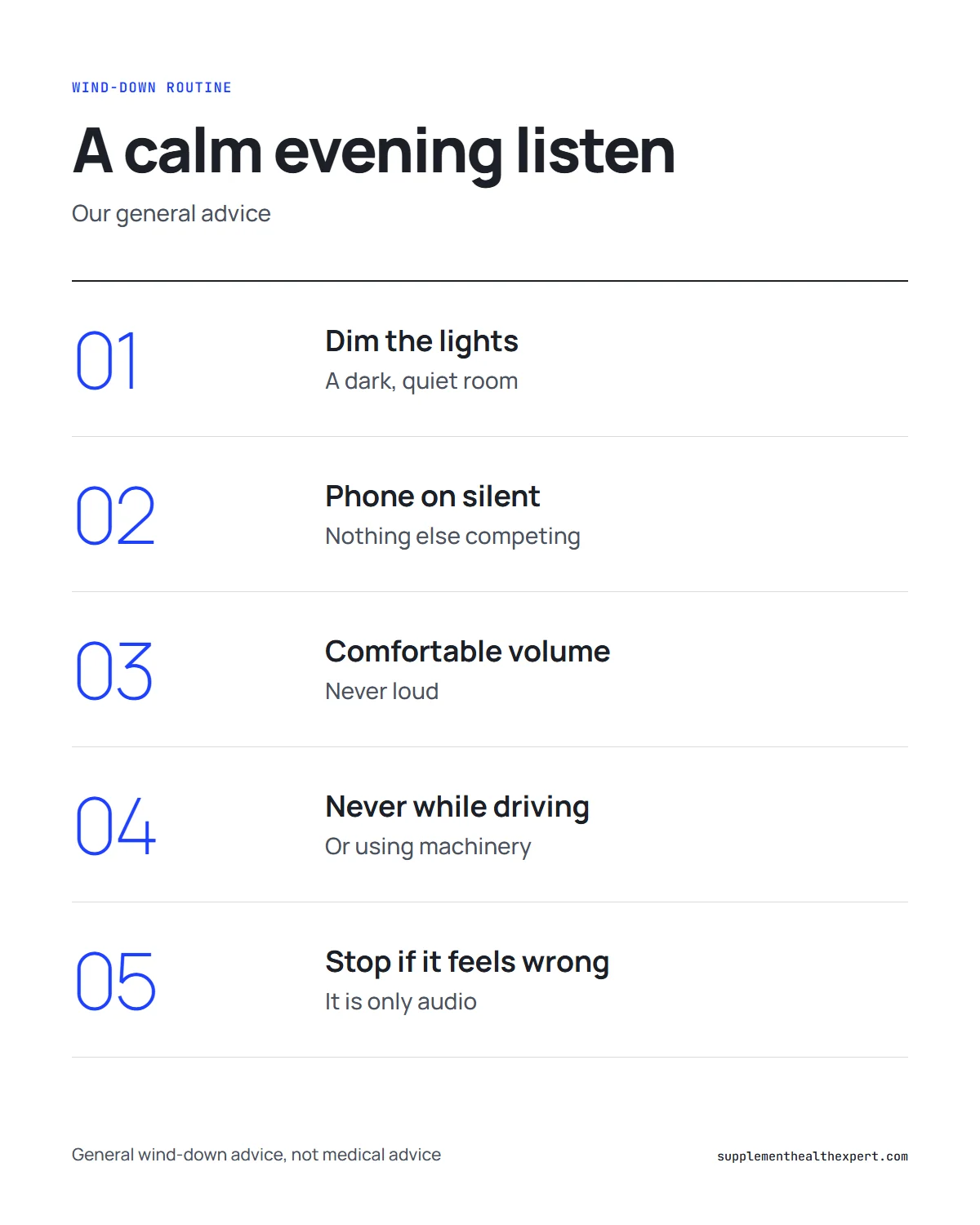 The Last Wish recordings infographic: a calm evening wind-down routine in five steps