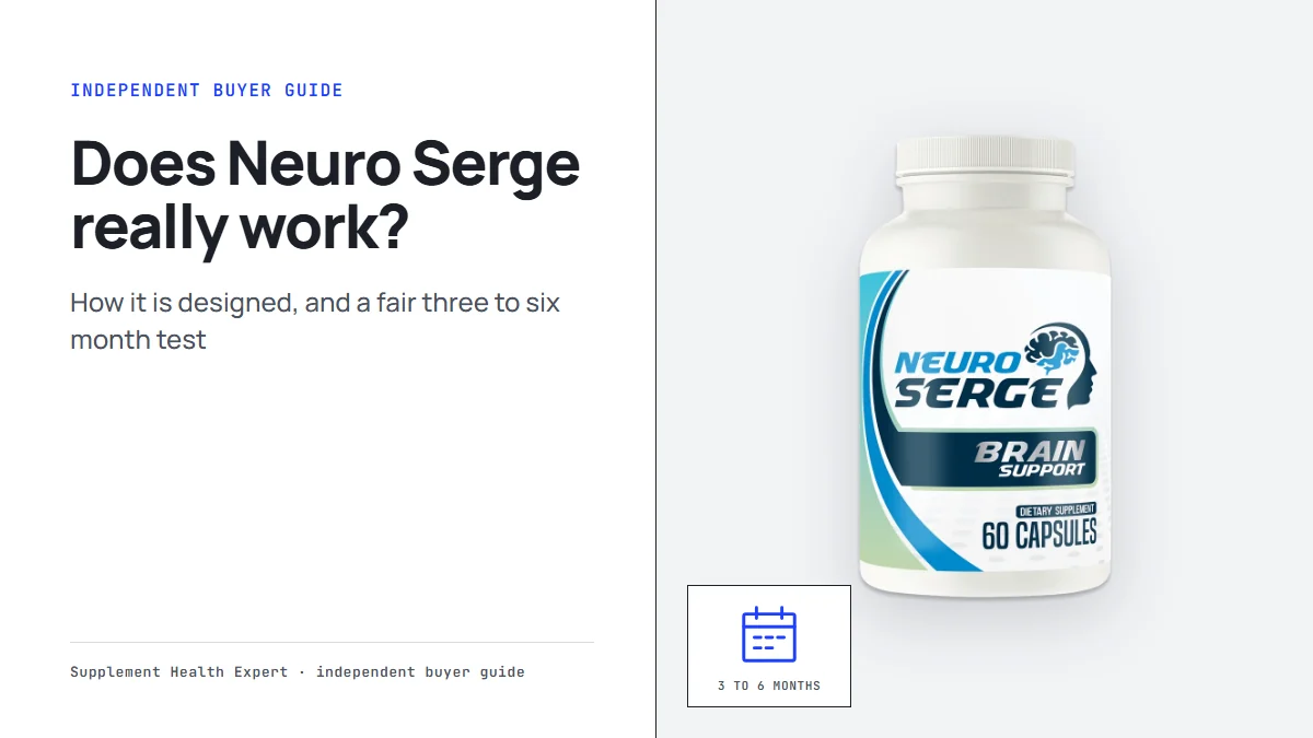 Does Neuro Serge really work graphic with a Neuro Serge bottle beside a calendar icon marked 3 to 6 months