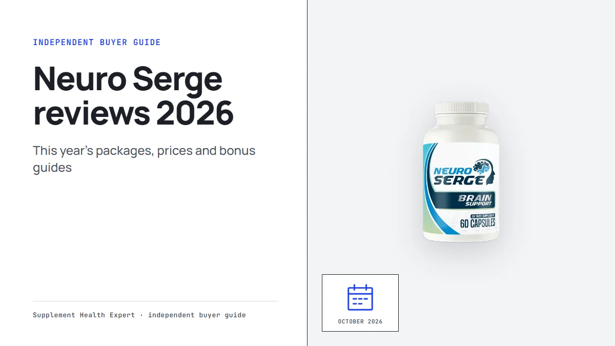 Neuro Serge reviews 2026 graphic with a wide Neuro Serge bottle and a calendar icon marked October 2026