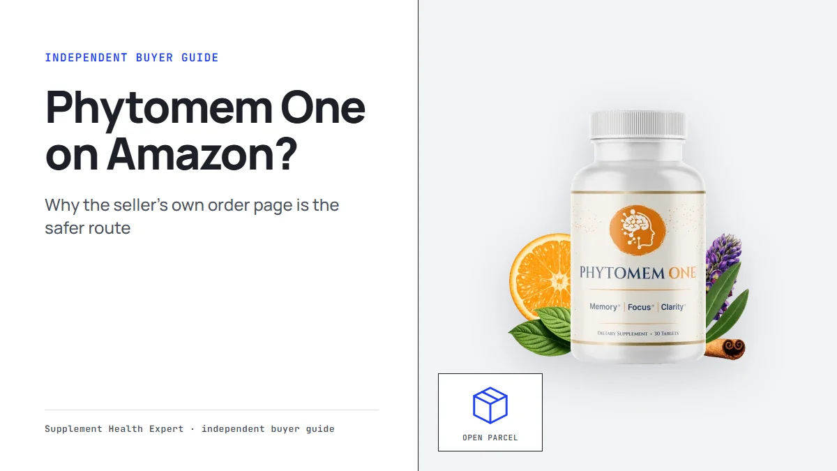 Phytomem One Amazon: a graphic with the Phytomem One bottle, a parcel icon and the headline Phytomem One on Amazon?