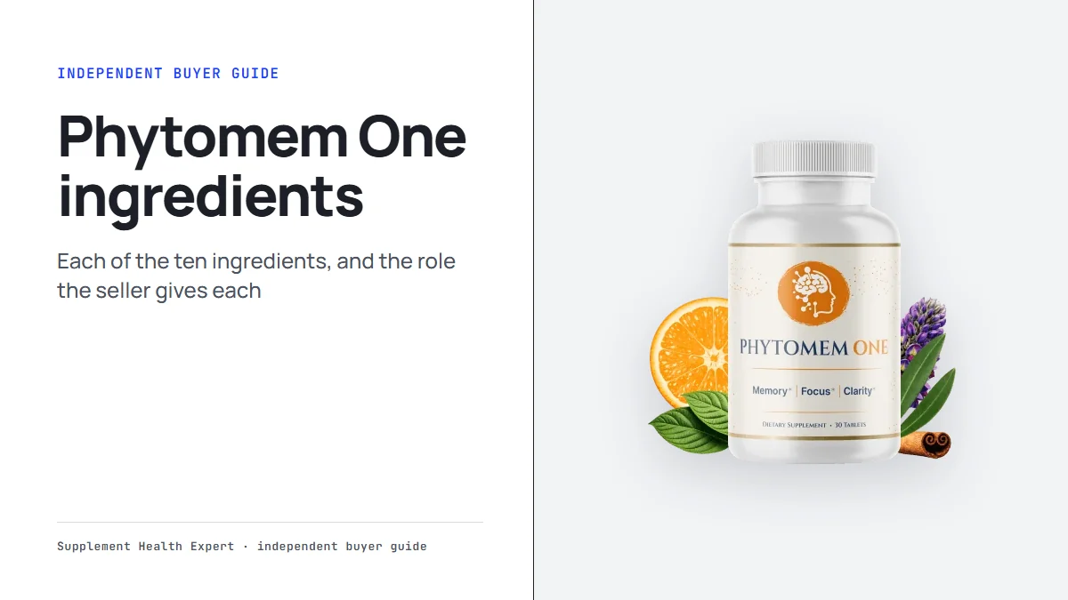 Phytomem One ingredients: a graphic with the Phytomem One bottle and the headline Phytomem One ingredients