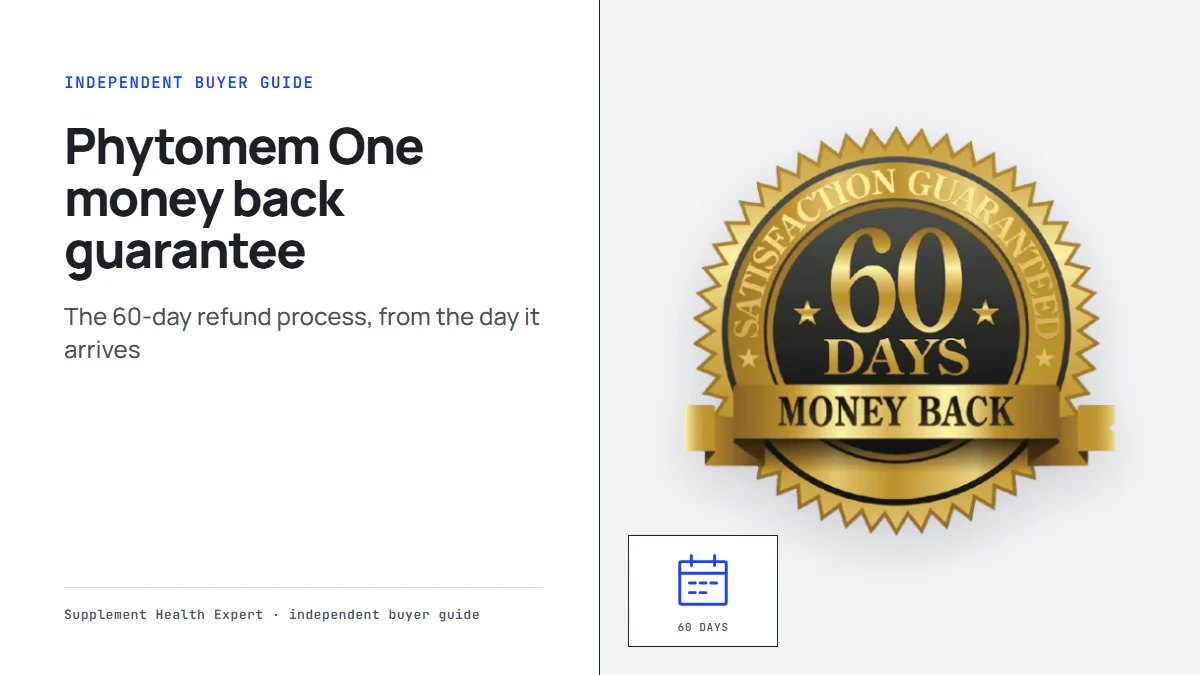 Phytomem One money back guarantee: the 60 days money back seal with a calendar icon