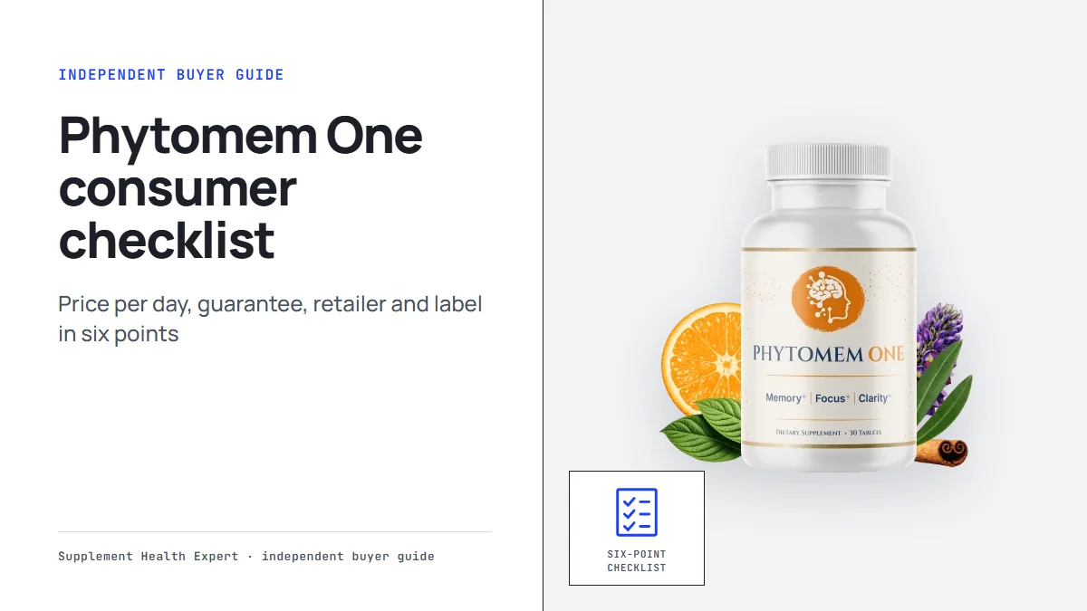 Phytomem One reviews consumer reports style: the Phytomem One bottle with a checklist icon
