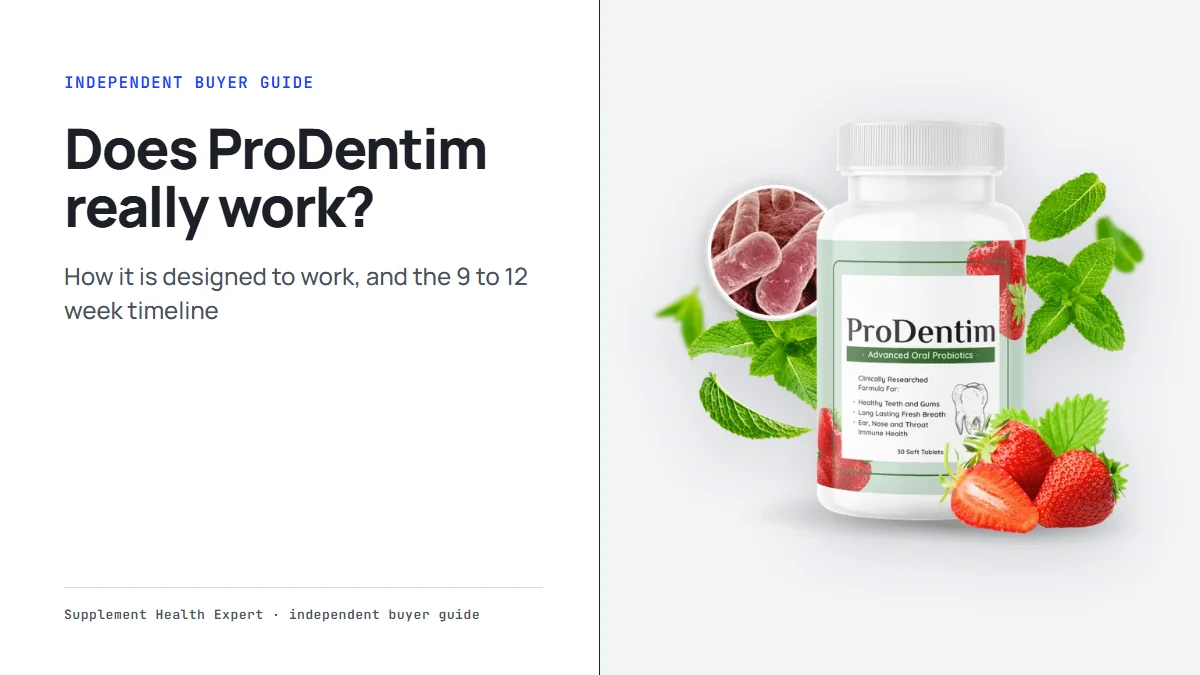 Does ProDentim really work: a graphic with the ProDentim bottle and the headline Does ProDentim really work?
