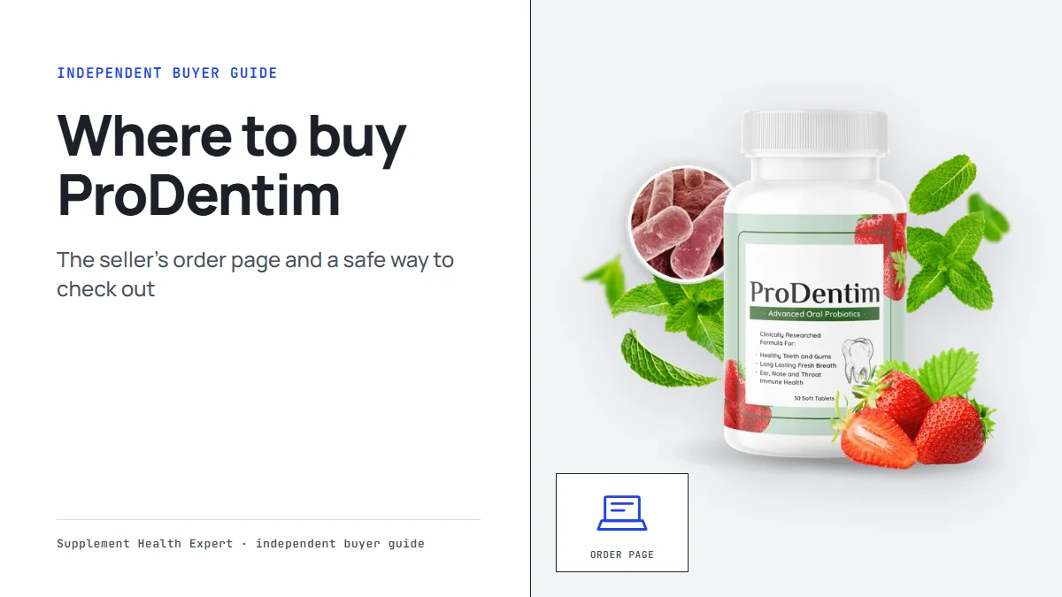 Where to buy ProDentim: a graphic with the ProDentim bottle, a laptop icon and the headline Where to buy ProDentim
