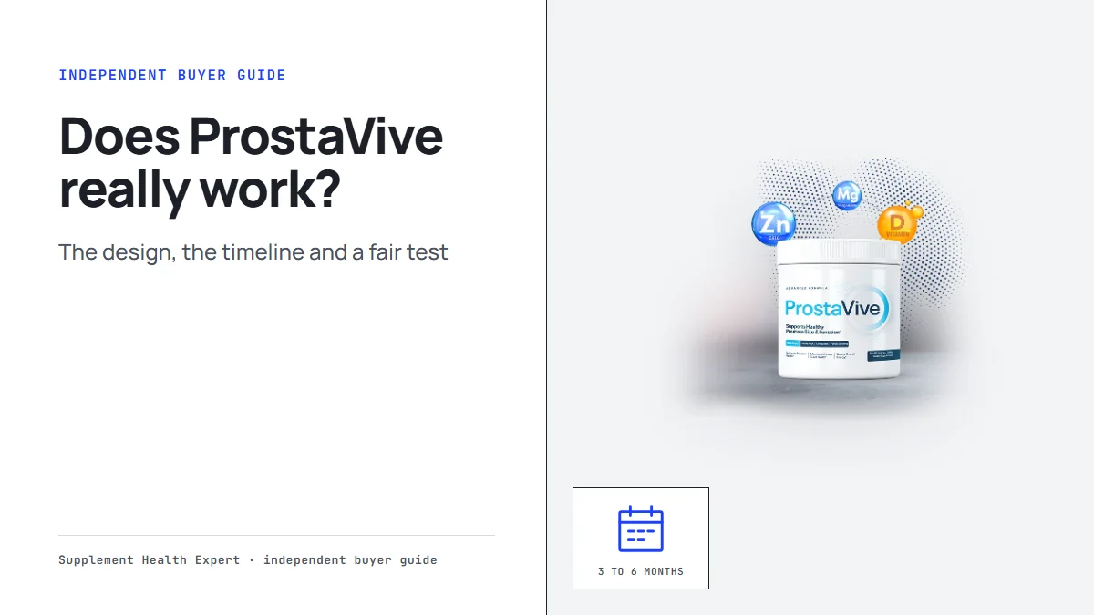 Does ProstaVive really work graphic with three ProstaVive tubs beside a calendar icon marked 3 to 6 months
