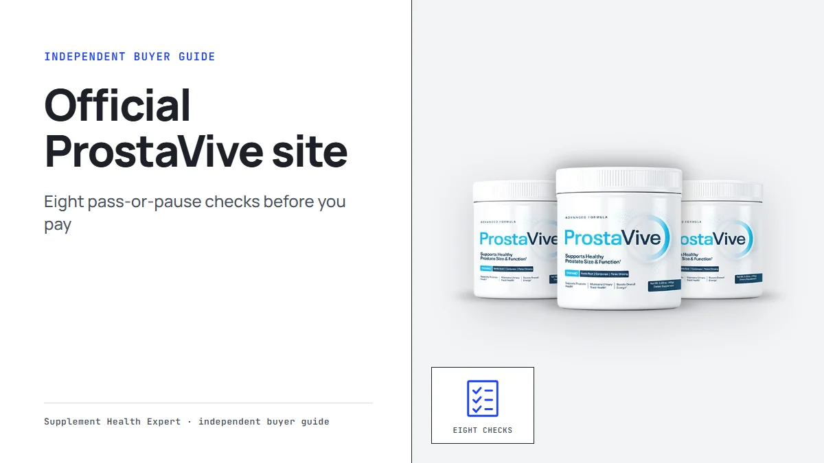 Official ProstaVive site checklist graphic with three ProstaVive tubs beside an eight-item checklist icon