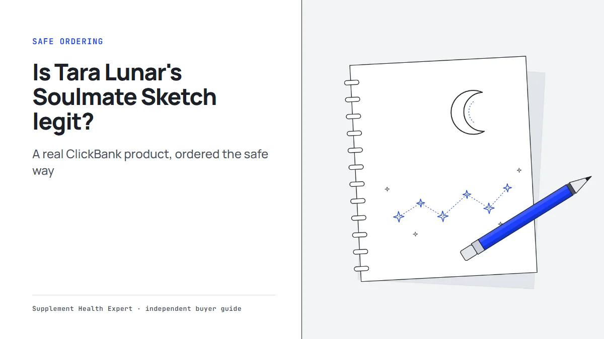 Is Tara Lunar's Soulmate Sketch legit: our own illustration of a sketchbook page with a pencil, a crescent moon and stars