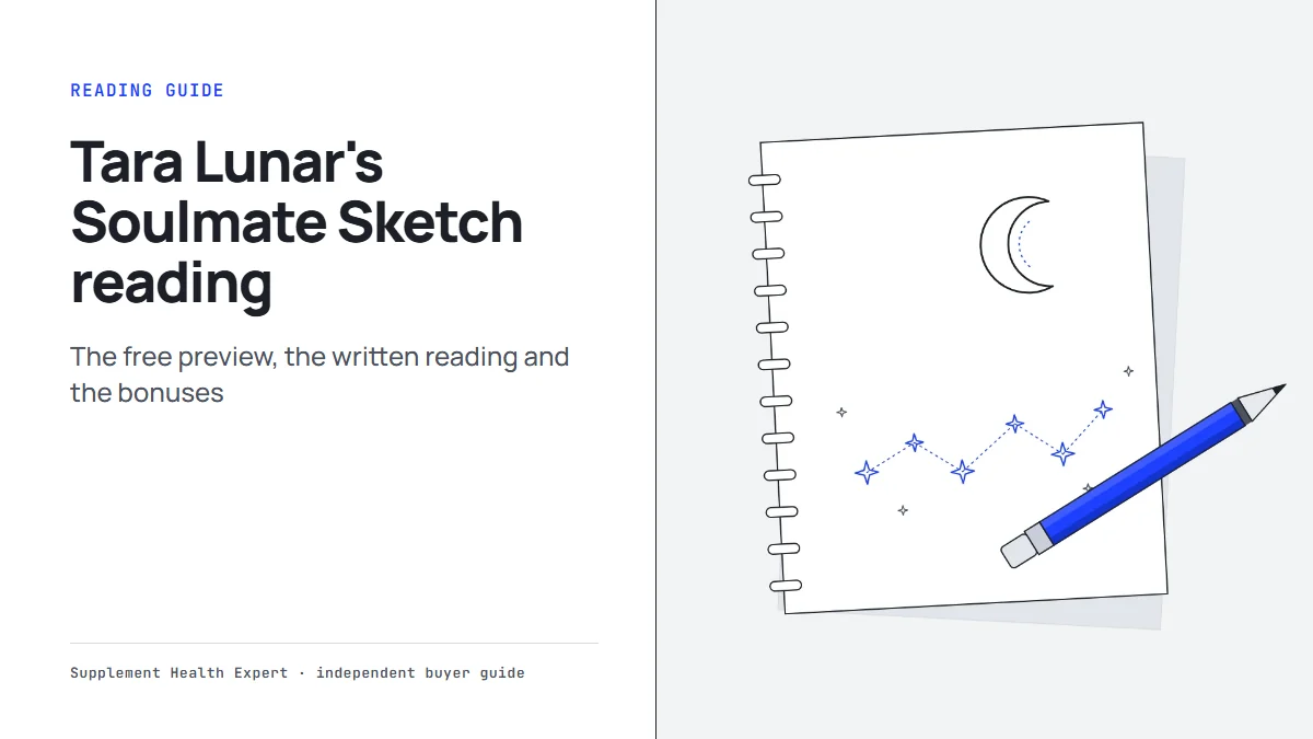 Tara Lunar's Soulmate Sketch reading: our own illustration of a sketchbook page with a pencil, a crescent moon and stars