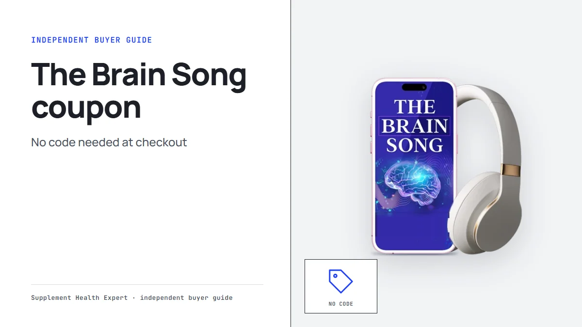The Brain Song coupon: a phone with The Brain Song cover and headphones beside a price tag icon and the words no code