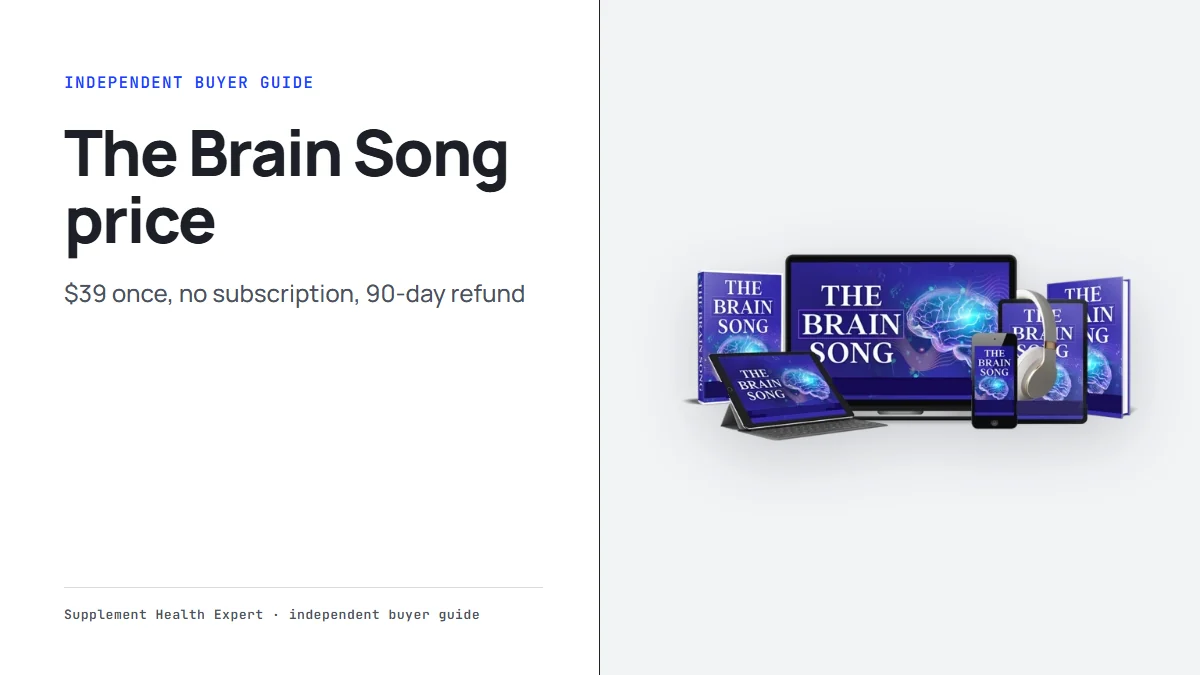 The Brain Song price: a device mockup of The Brain Song audio on a phone, tablet and laptop, headline The Brain Song price