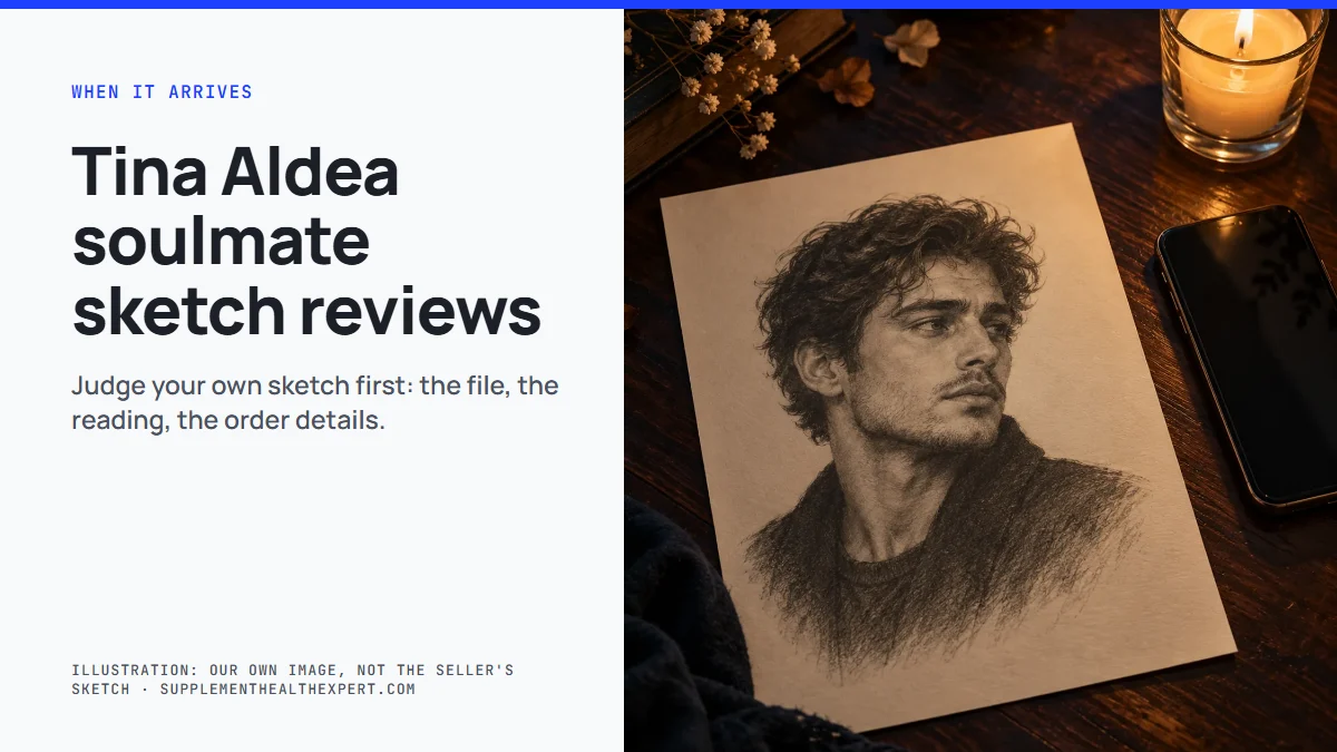 Tina Aldea soulmate sketch reviews: pencil-style portrait of a fictional man on a desk with a candle and a phone