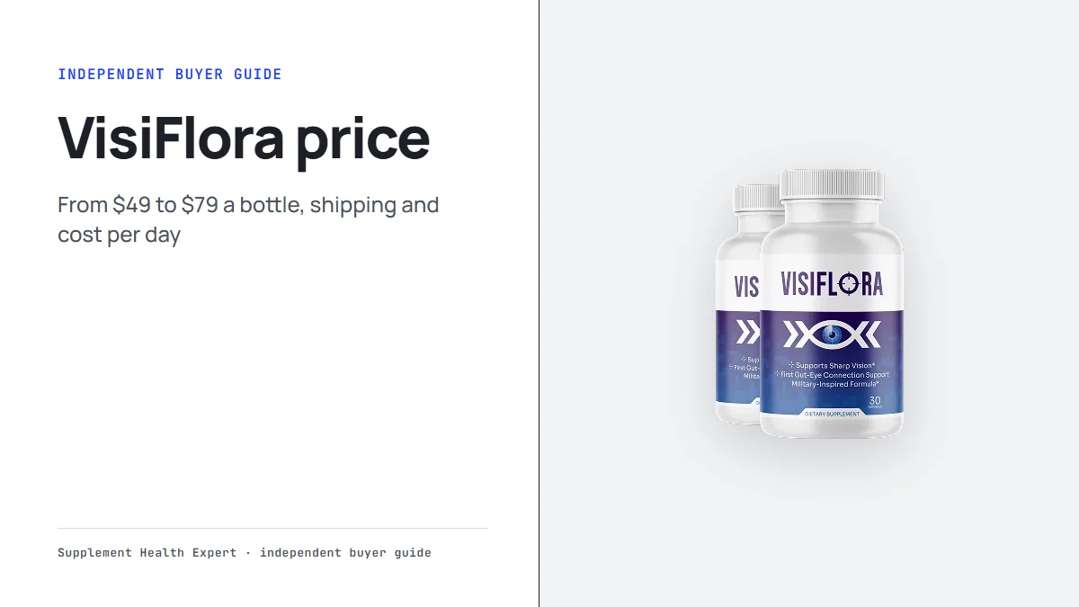 VisiFlora price graphic with two VisiFlora bottles and the headline VisiFlora price from $49 a bottle