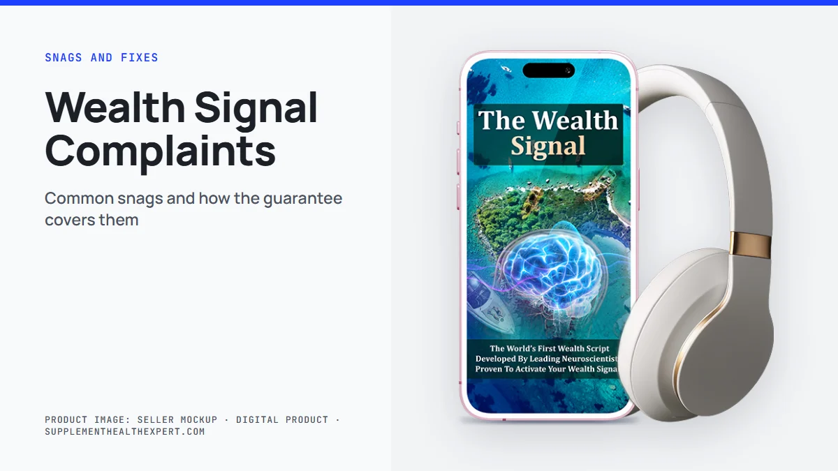 The Wealth Signal reviews and complaints: the seller's mockup of a phone with the audio cover and headphones